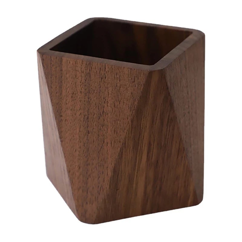 Soseelnee Black Walnut Wooden Pencil Box  Multiple-Use Desk Writing Stationary Organizer Wood Pen Holder Cups Office School Supplies Storage (Prismatic Shape) - Image 1